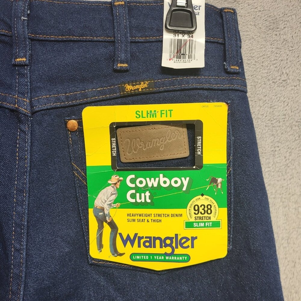 Wrangler Jeans Mens 31x34 Cowboy Cut 938NAV Slim Fit Heavyweight Stretch Denim